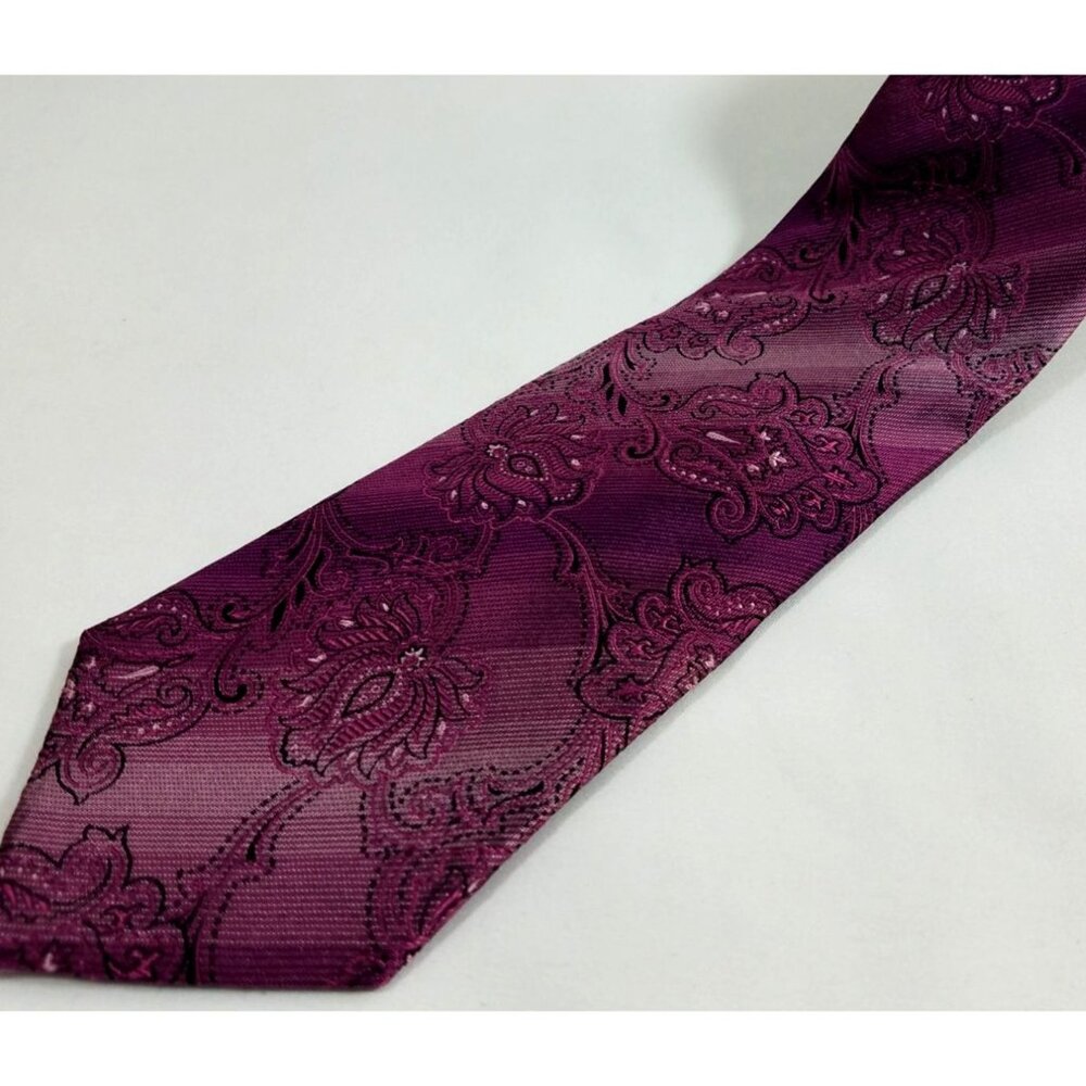 Alfani Mens Necktie Silk Pink Mauve Floral and Stripe purplish Tie 60" by 3.25"